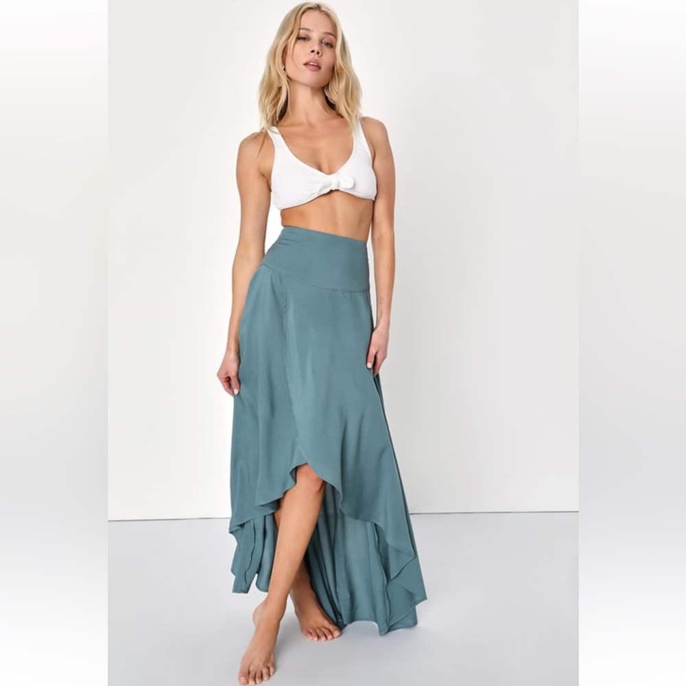Ambrosio Dark Sage Green High-Low Maxi Skirt